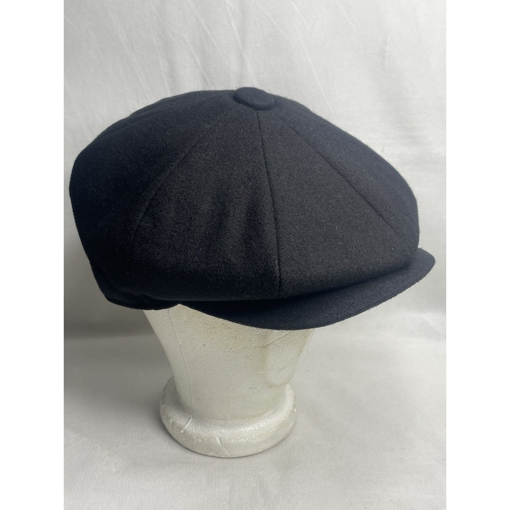 Epoch Hats Company Cabbie Cap Size Large 100% Wool Full Solid Black Newsboy Hat